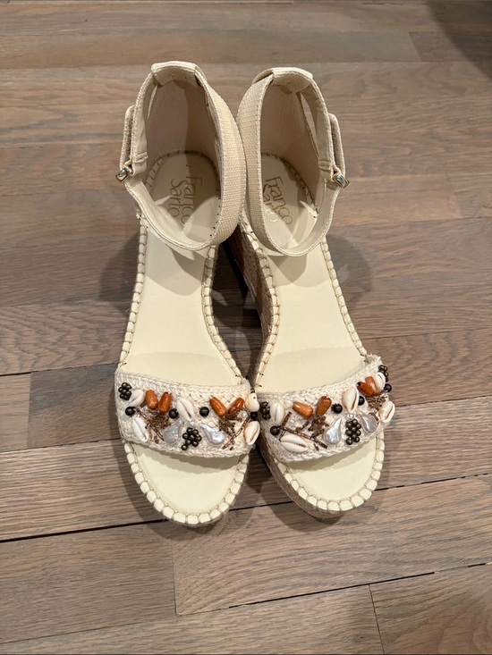 Franco Sarto Shoes - Franco Sarto Cream Beaded Espadrille Wedge Sandals
